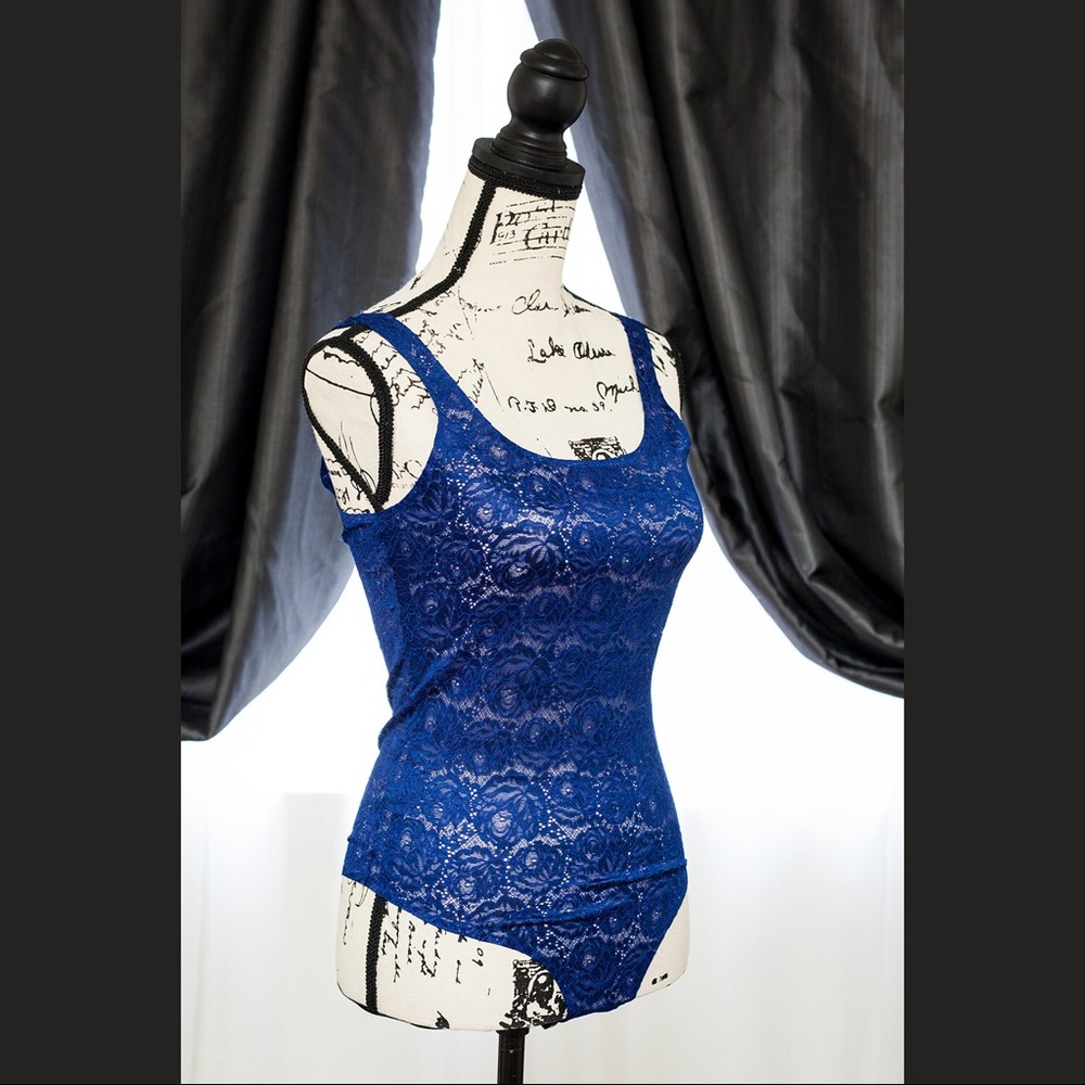 I.N.C | BRIGHT BLUE SHEER LACE BODYSUIT SIZE M - Picture 5 of 6